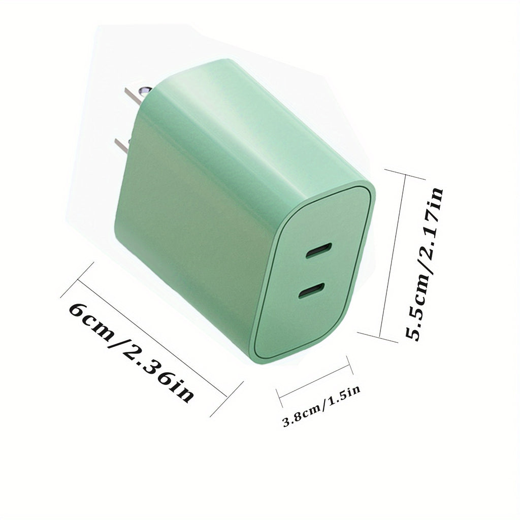 20W+20W USB C Charging Block Fast Charge, Dual Port Quick Charging Simulantaneous Data Transfer Power Adapter For IPhone 16/15/14/13/12/11/8/7, XS/X, IPad, Samsung - Green