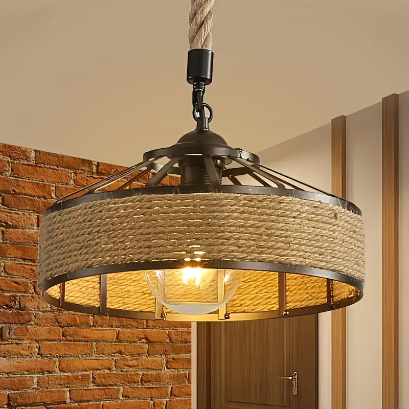 1 piece traditional iron wire woven vintage industrial style Mongolian yurt pendant light, {bulb not included} semi-flush mount installation, Japanese retro ceiling light, warm romantic elegant chandelier, suitable for bedroom, living room