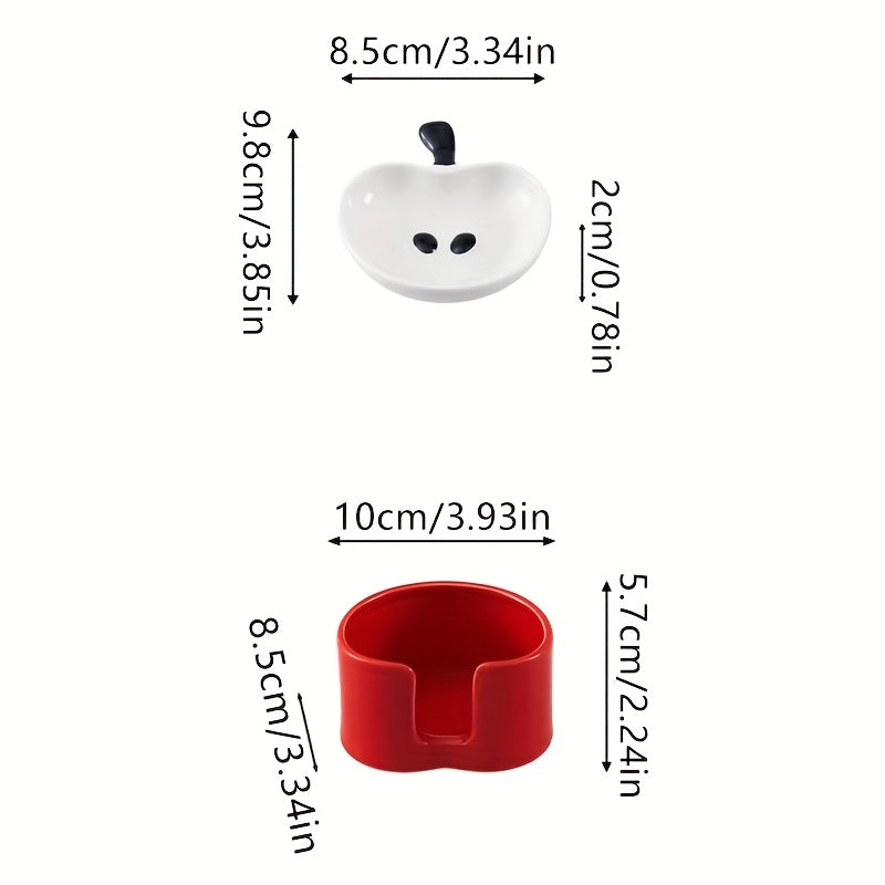 4pcs Ceramic Apple Dish with Collector, Cute Apple Snack Plate, High-Appeal Exquisite Hot Pot Dip Dish, Perfect for Home Decor, Kitchen Sauce Dish, Living Room Coffee Table Snack Plate, Gift Idea