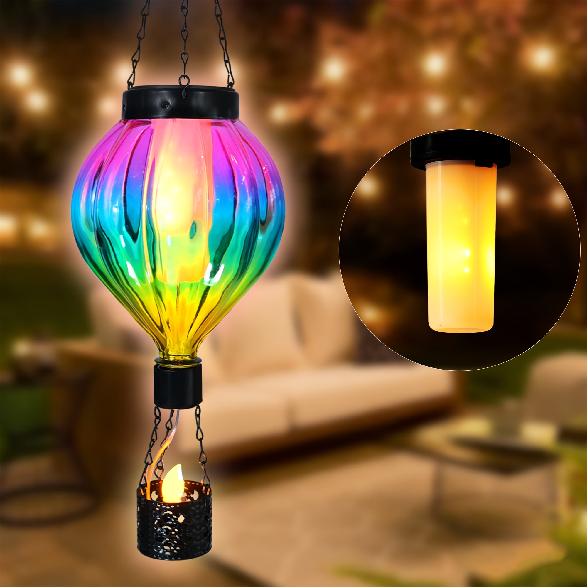 OTDECOR 1-Piece Gradient Color Solar Hot Air Balloon Outdoor Lantern, Hanging Light, IPX4 Colorful LED Hot Air Balloon Courtyard Hanging Decoration, Suitable for Courtyard, Garden, Porch, Ideal Gift to Enhance Outdoor Atmosphere.