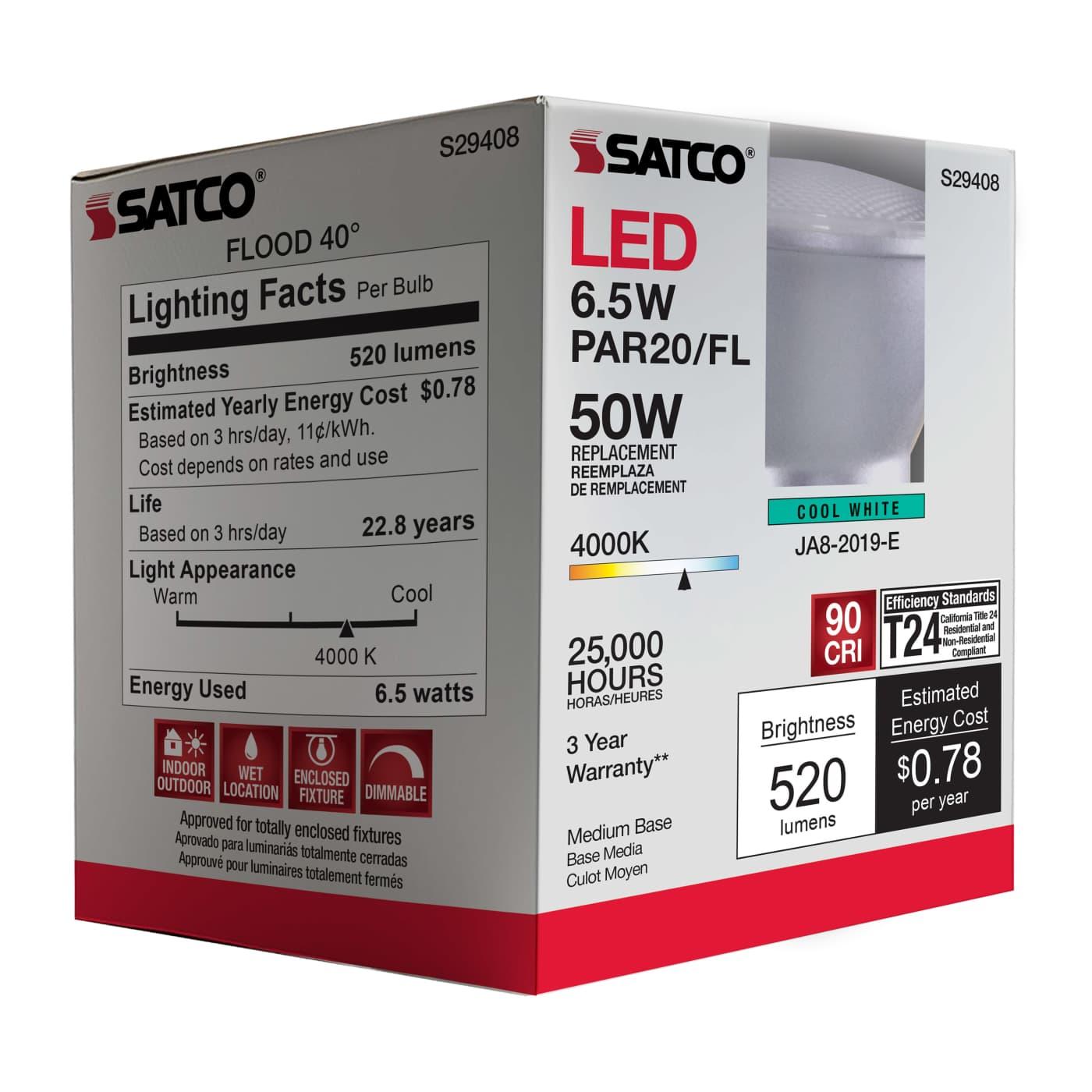 Satco PAR20 LED bulb 6.5 watt 120 volt