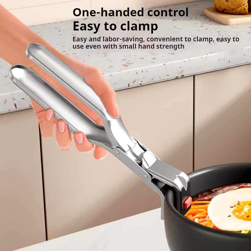 Stainless Steel Heat-Resistant Clip – Kitchen Bowl Tongs, Steamer Basket Clip – Heat-Resistant Kitchen Tool for Safely Lifting Hot Bowls, Plates & Cookware, for Air Fryer, Steamer, Oven – Ergonomic Handle, Practical Kitchen Gadget