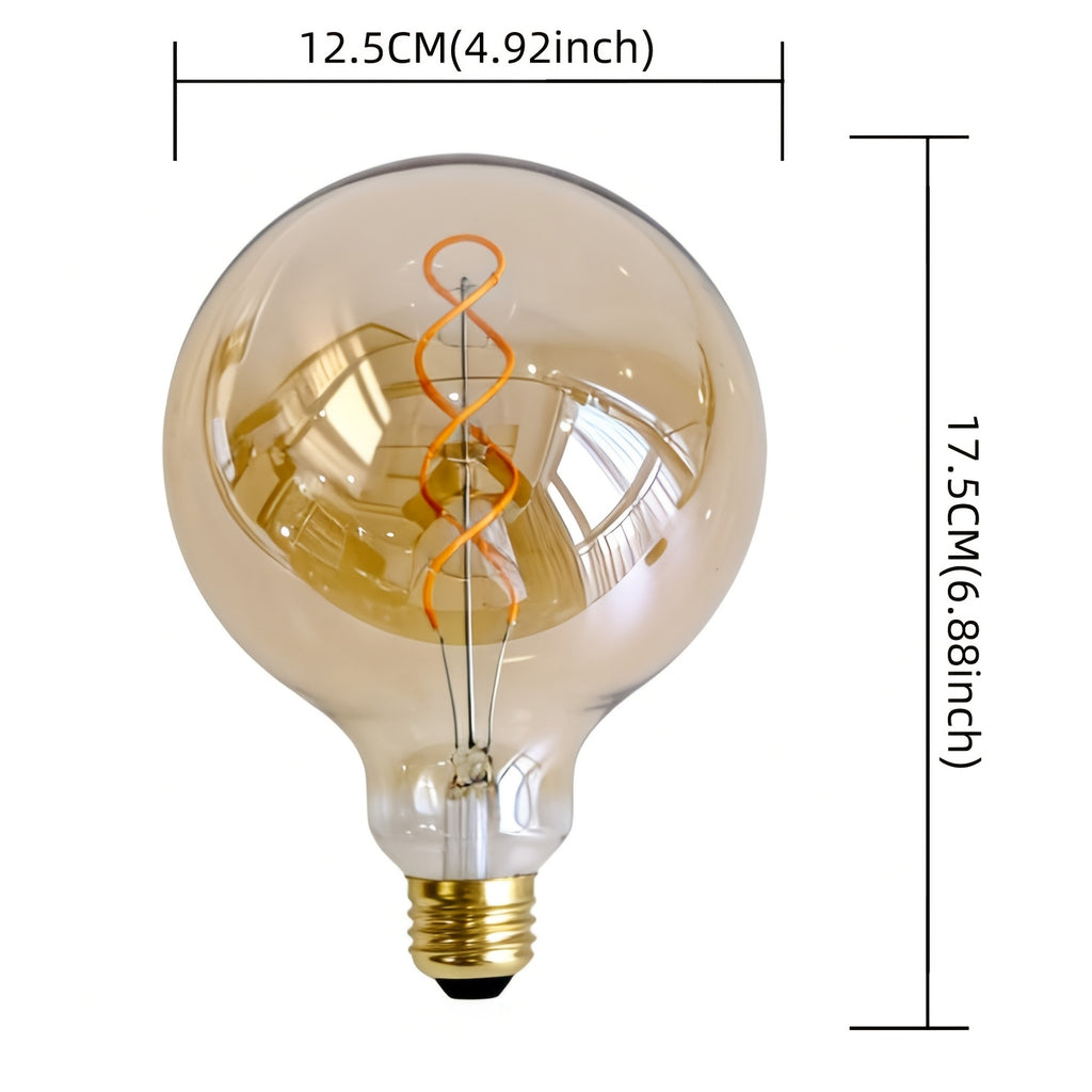 1-pack, vintage Edison LED bulb, large globe G40 spiral LED filament bulb, 2300 Kelvin warm light, 4 watt dimmable, 120V E26 decorative bulb, golden tint glass, globe bulb, amber glass bulb