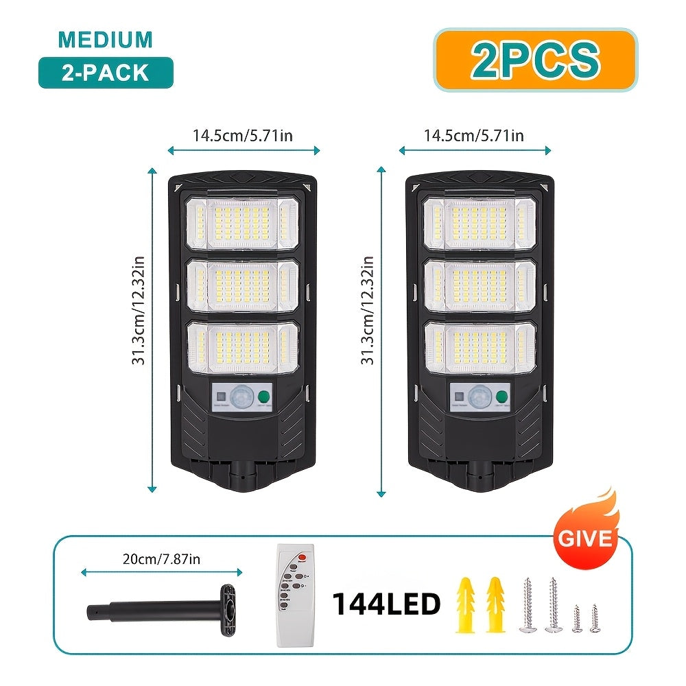 2 Pack Outdoor Solar Light, Home Backyard Dusk-to-Dawn Floodlight, with Wide Angle Motion Sensor, Remote Control, Solar Wall Light, Perfect for Commercial Courtyards, Gardens, Villas, Shop Entrances, Plazas, Sports Fields