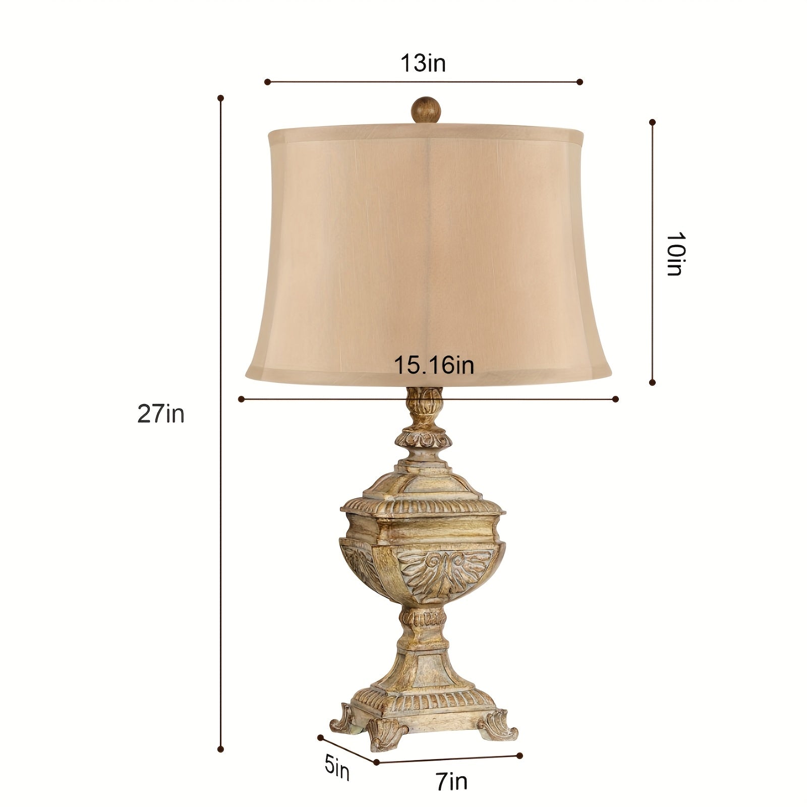 27-inch vintage brown resin table lamp with linen lampshade - 9-watt LED bulb, rotary knob control, metal base, suitable for living room and study decoration, traditional style, living room lamp | traditional style lamp