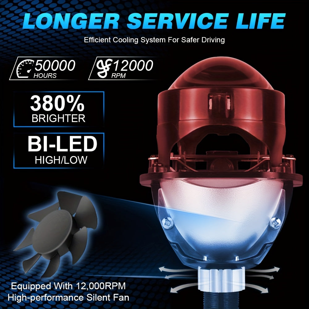 2 Pcs 2.5 Inch Bi-LED Projector Lens Universal Car Headlight Bulbs 100W 40000LM High/Low Beam 6000K LED Car Light Aspherical Lens Perfect Beam Pattern for Most Headlights