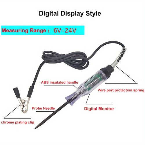 1pc Digital Car Circuit Tester with LED Display – Automotive Diagnostic Test Pen, 6-24V DC Auto Voltage Tester – Electrical Testing Tool for Cars & Trucks, Bidirectional Test Probe