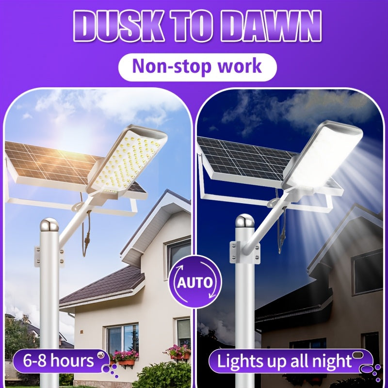 1 Piece High-Brightness Curved LED Solar Street Light, 6500K Solar Street Light with Remote Control, Home Solar Garden Light for Outdoor Commercial Parking Lot and Road Lighting