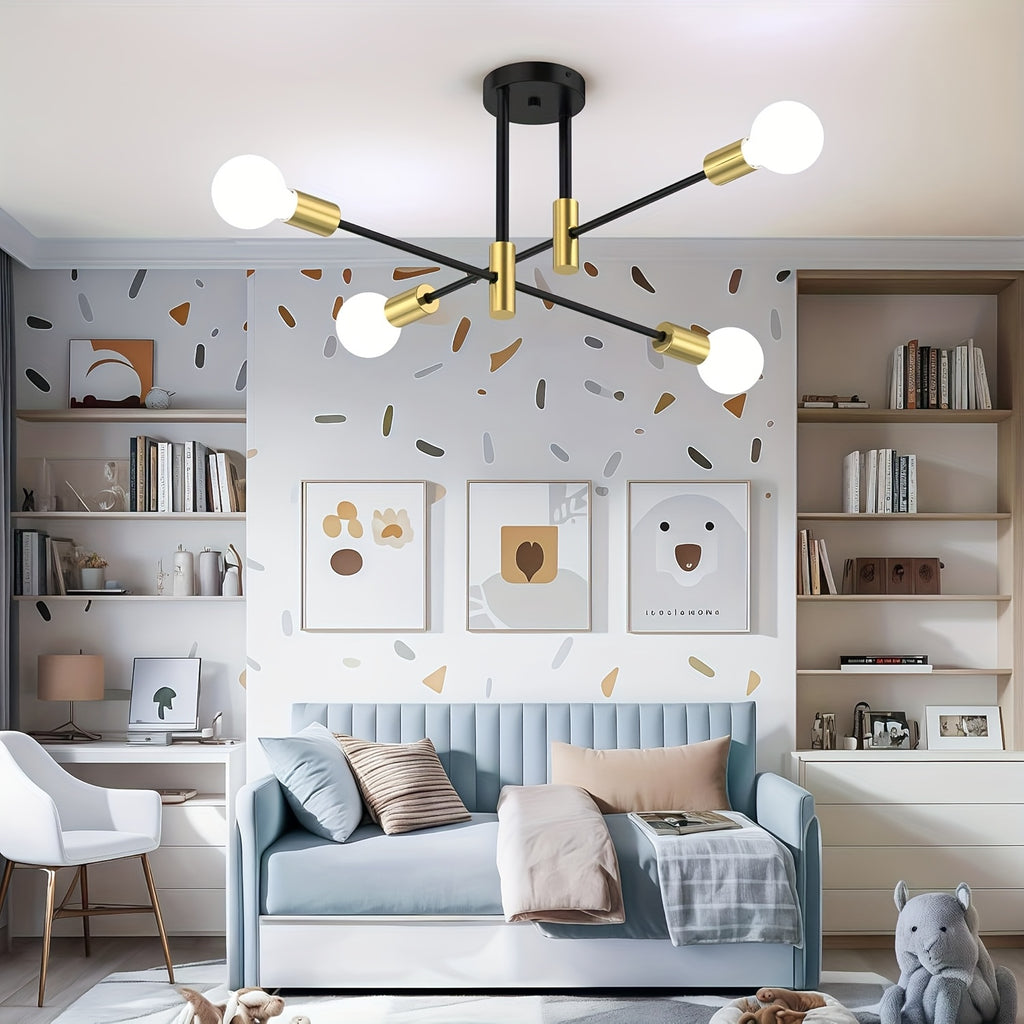 Modern 4-light fixture, metal semi-flush mount installation, suitable for dining room, bedroom and living room (bulb not included)
