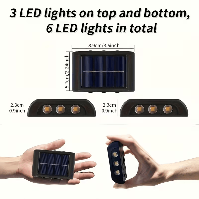 2-Pack Solar 6LED Wall Light, Outdoor Solar Spotlight, IP65 Landscape Balcony Exterior Wall Decorative Solar Wall Light, Outdoor Exterior Wall Light Wall Mount, Dusk to Dawn, Suitable for Outdoor Garden Wall Path Wall Light Warm Light