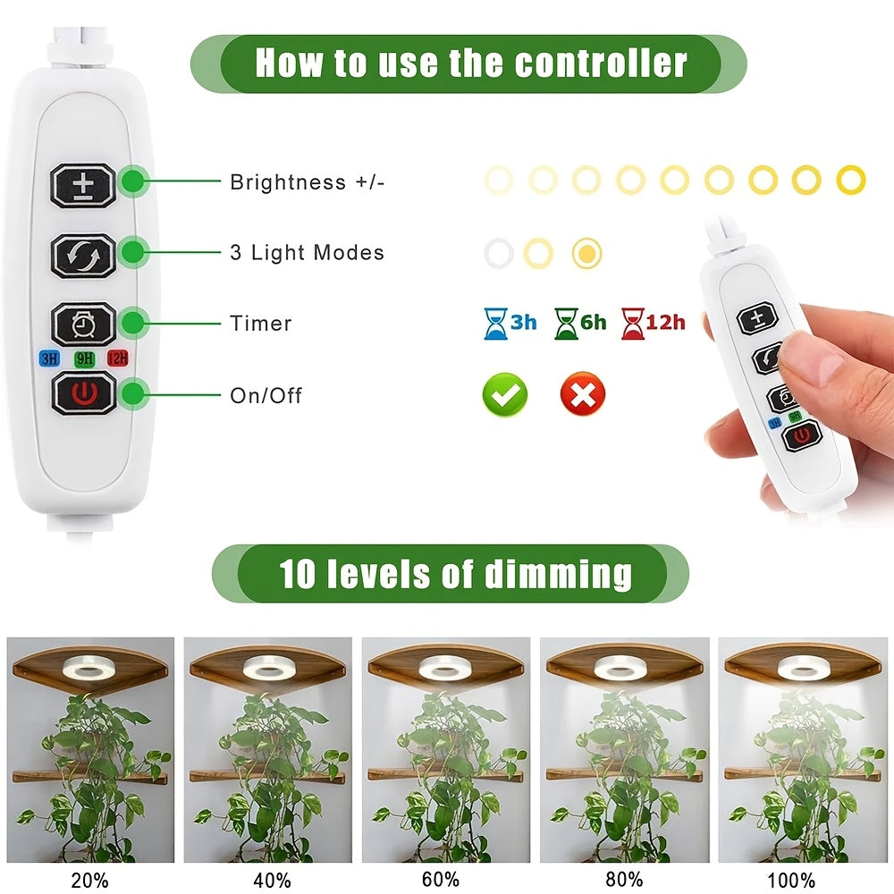 LED Full Spectrum Plant Light Strip, 5V USB Powered Indoor Grow Light, Sunlike Hydroponic Supplement Lamp, 4/8/12H Timer, 5 Dimmable Levels, Red Blue UV/IR Light, Ideal for Greenhouse Tent, Vegetable, Flower