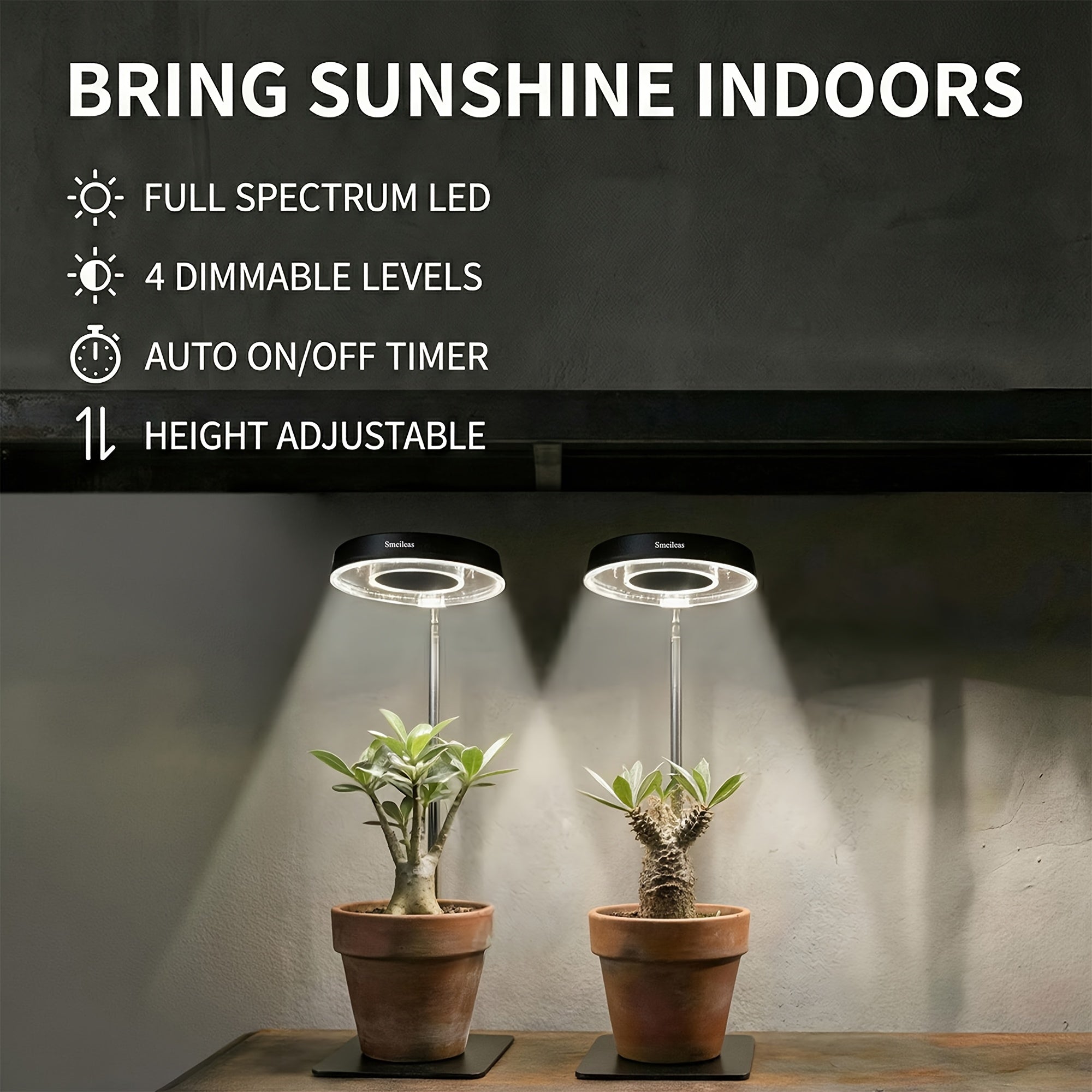 2Pcs Modern 720° Magnetic Indoor Plant Grow Light, Full Spectrum Sun-Like LED Lamp, Auto Timer, Height & Brightness Adjustable for Living Room Office Home Plant Decor