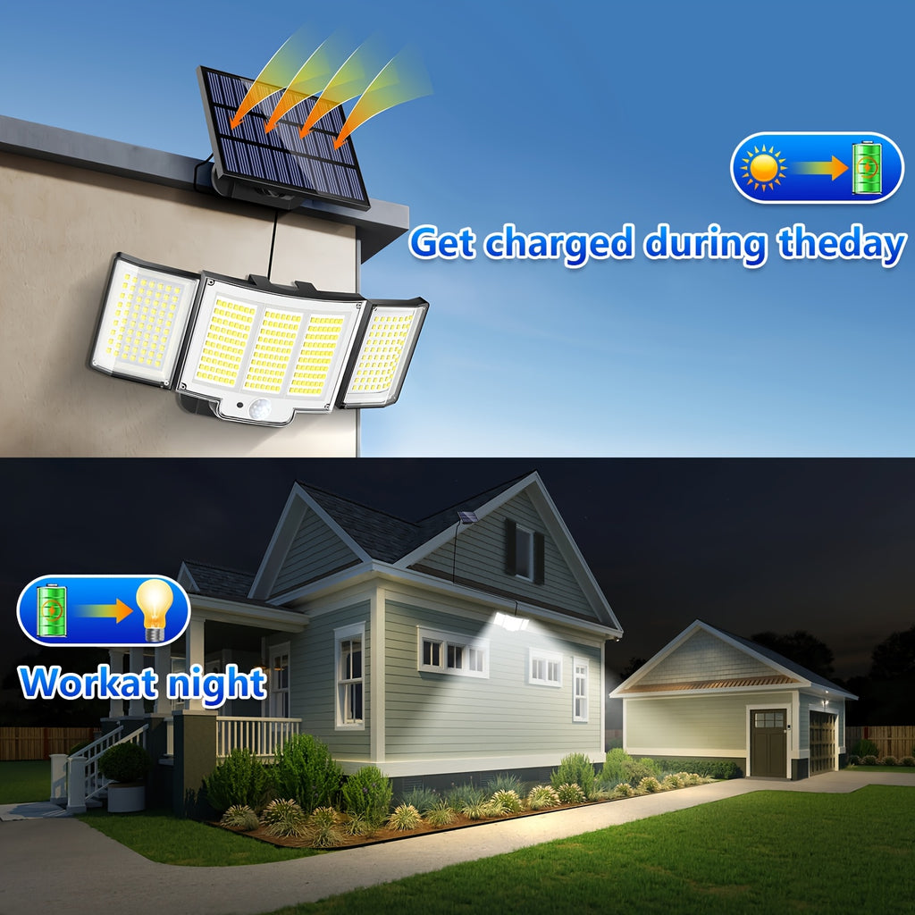 1/2 Pack Solar Outdoor Light, Motion Sensor Light with 348 LEDs, IP65 Waterproof, Wall Light with Remote Control, 3 Adjustable Heads, Street Light with 3 Lighting Modes, Porch and Garden Light, Security LED Floodlight