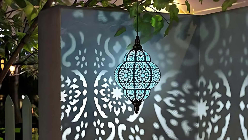 Two-Piece Solar Lantern, Colorful Large Round Moroccan Style Outdoor Hanging Light, Hollow Design, Waterproof, Suitable for Garden, Courtyard, Path, Halloween and Christmas Decoration