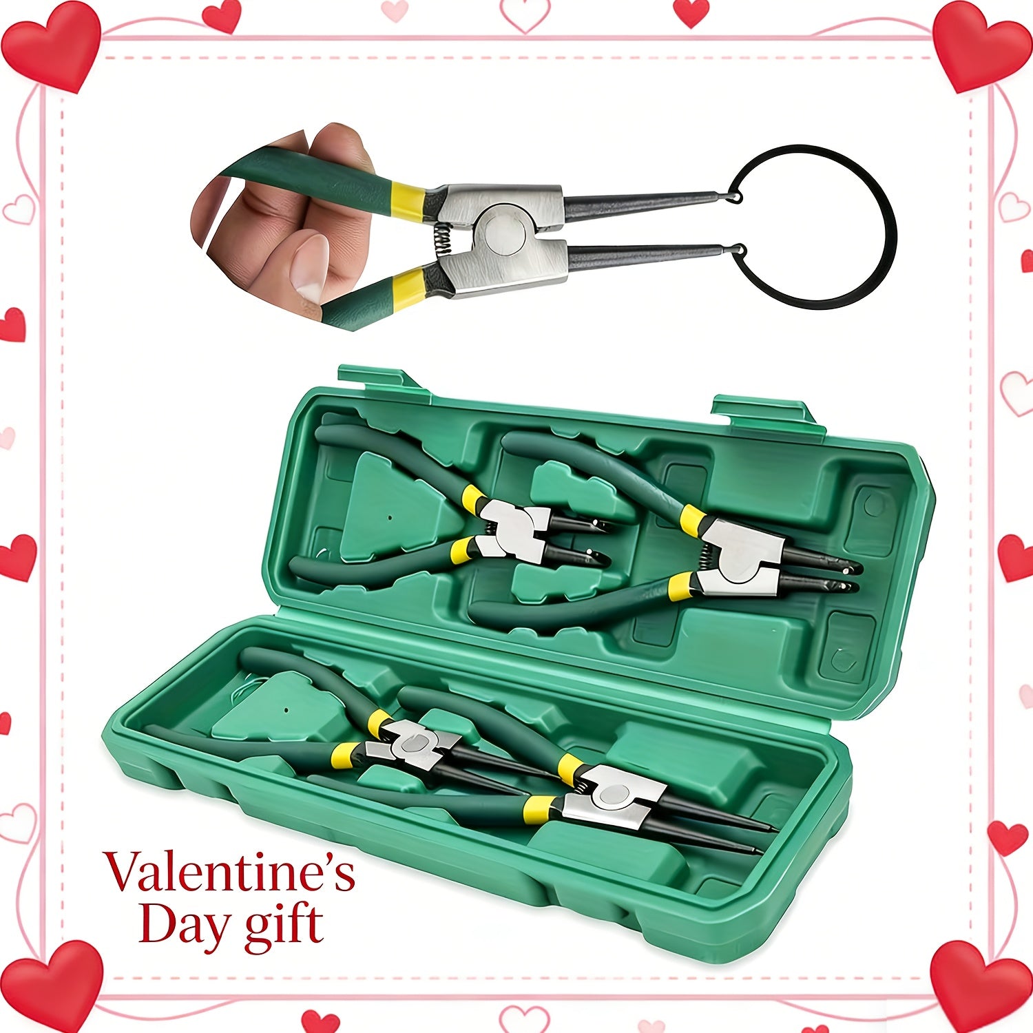 4-Piece Professional Card Snap Ring Pliers Set, 7-Inch Heavy Duty Retaining Ring Stopper, 90° & 45° Angled Tips, Chrome Vanadium Steel, Internal/External C-Clip Removal, Metal Construction, Card Repair Tool | Professional Pliers Set