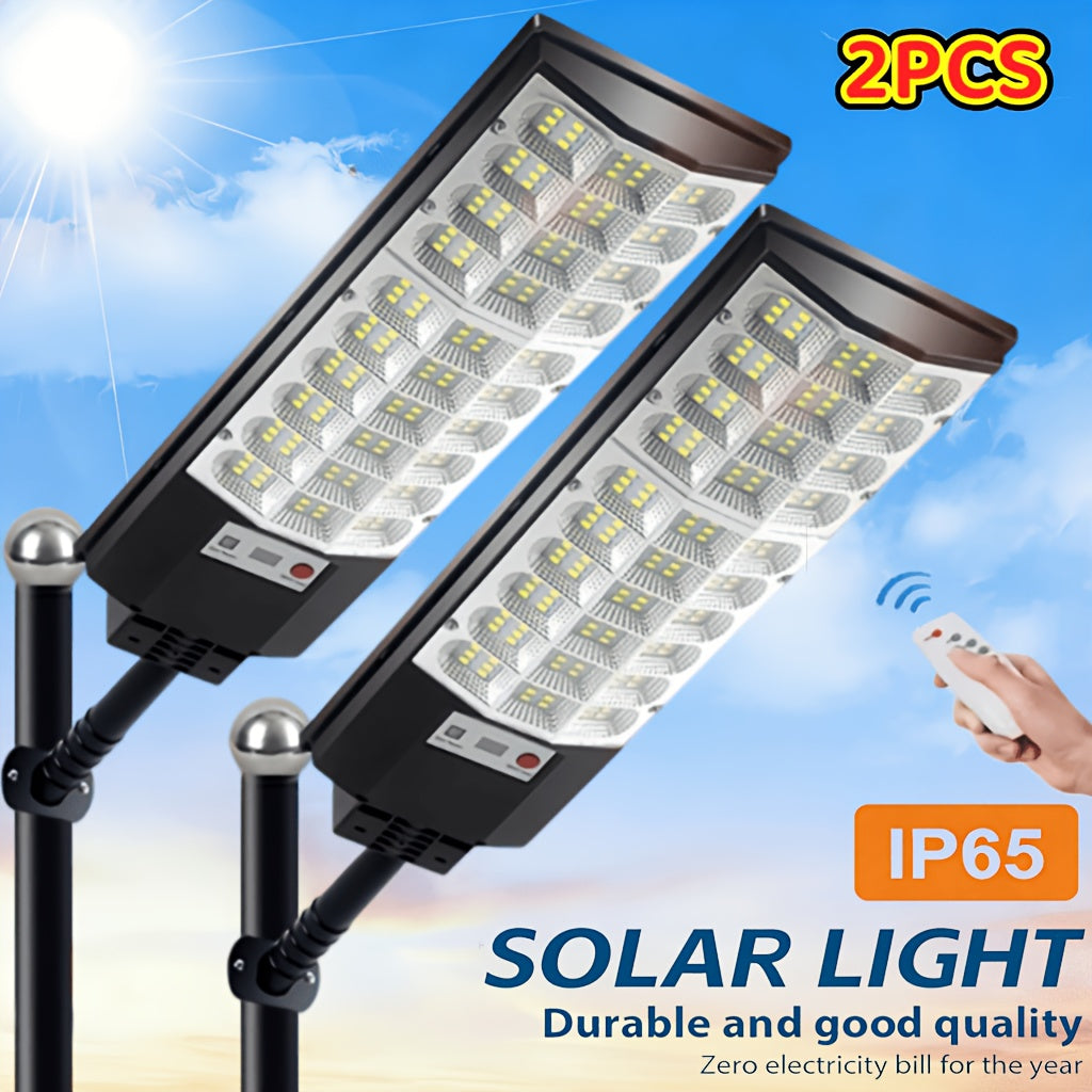 2 Pack Solar Street Light IP65 Waterproof LED Outdoor Solar Street Light Courtyard Light Remote Control / PIR Motion Sensor Street Light Perfect for Garden, Courtyard, Driveway, Corridor, Pool Security Lighting Zero Electricity Bill