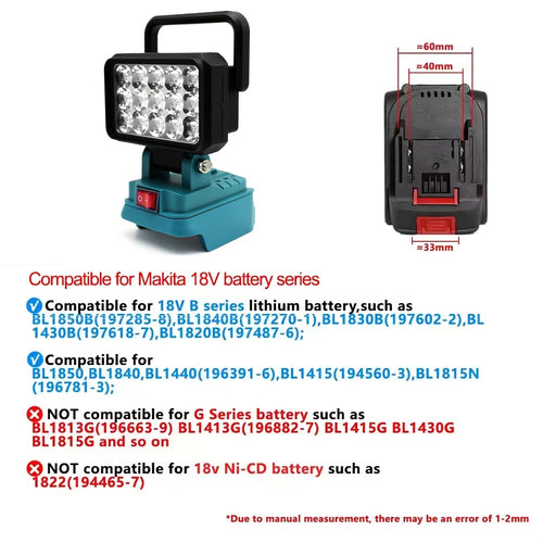 15-LED work light spotlight portable flashlight for Makita 18V lithium battery