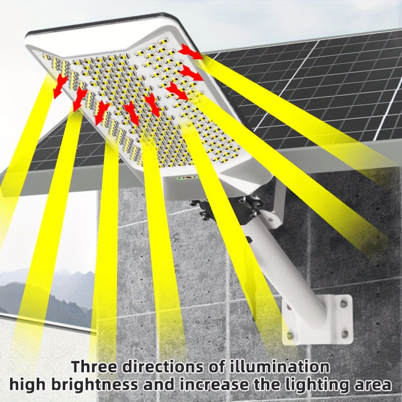 High Brightness Curved Solar Street Light, 18000mAh Remote Control Outdoor Solar Street Light, 6500K, LED Three-Side Solar Light, Solar Street Light for Parking Lots, Parks, Roads