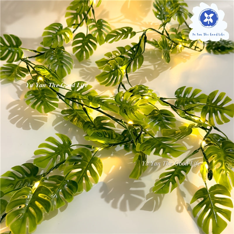 1PC 20led人造龟叶棕榈叶串灯，主杆1.7m，电池盒供电（不含电池），适用于家庭婚礼主题 生日派对夏季装饰串灯