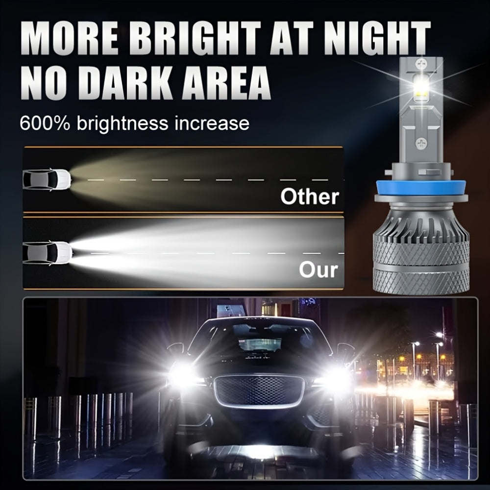 2Pcs 12V LED Car Headlights 9005/HB3 9006/HB4 9012/HIR2 H8 H9 H11 H4 H7 H1-QG072 6500K White Light Bright 3570 CSP Chip New Upgraded Design LED Plug-in Bulbs, Super Cooling System