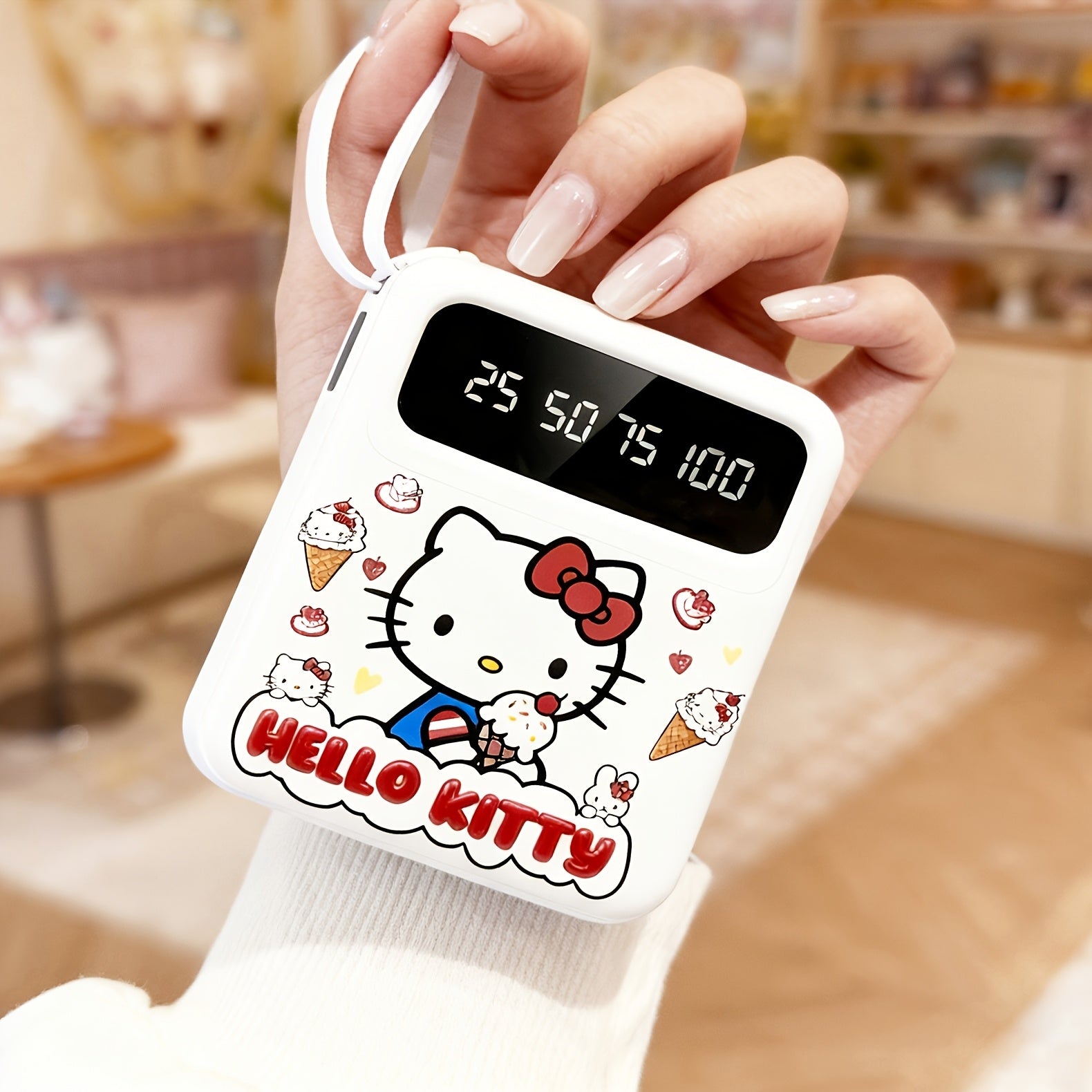 Sanrio Hello Kitty Mini Cute Multifunctional Power Bank, Cartoon Pattern Rechargeable Portable Mobile Phone Charger, Built-in 4 Cables, Ultra-bright LED Lights, for Outdoor Travel & Commuting, for iPhone/Android Universal Mobile Power Bank