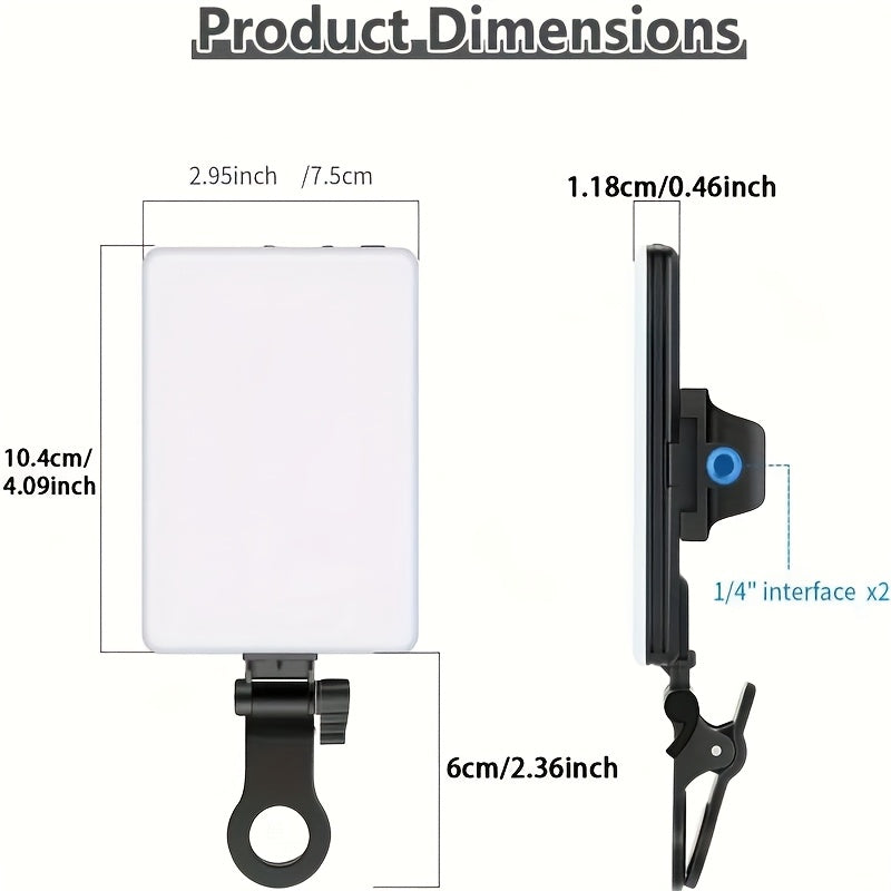 VL-60BI Rechargeable LED Video Light, Clip-on Fill Light, 2000mAh Battery, USB Charging, Bi-Color Dimmable, for Vlog Live Streaming Conference Photography