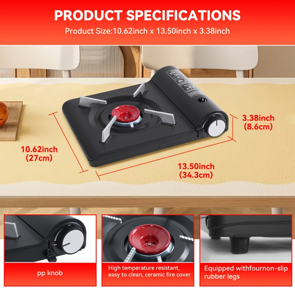 REDSUN F8 Outdoor Portable Butane Gas Stove 3.0kW – Ultra-Slim Design, Blue Flame Burner with Upgraded Ceramic Fire Cover, High Temperature Resistant, Overpressure Protection