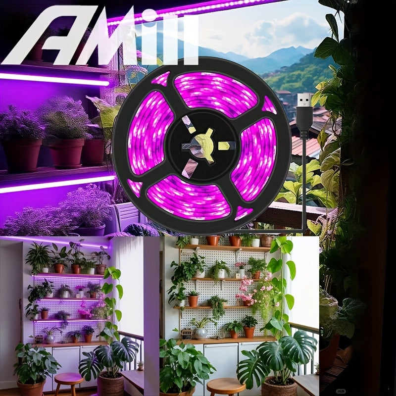 118.11 Inch LED Plant Light Strip, USB 5V 2835 Full Spectrum Grow Light Strip, Supplemental Light for Vegetables, Flowers and Succulents, Boost Plant Photosynthesis, Easy to Install and Operate