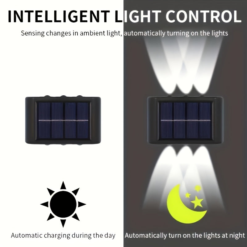 Four Sets Solar Wall Light, 6 LED Beads Outdoor Wall Light, Up and Down Lighting, Light Sensor, Suitable for Courtyard, Porch, Fence, Patio Lighting Wall Light, Holiday Atmosphere Decorative Light Fixture