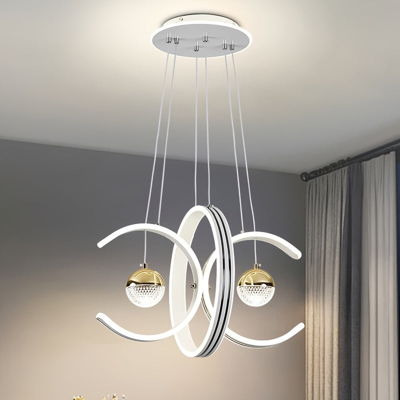 Modern LED Indoor Pendant Light Double-C Circle Pendant Decoration, 3-Color Temperature Adjustable Lighting Fixture
