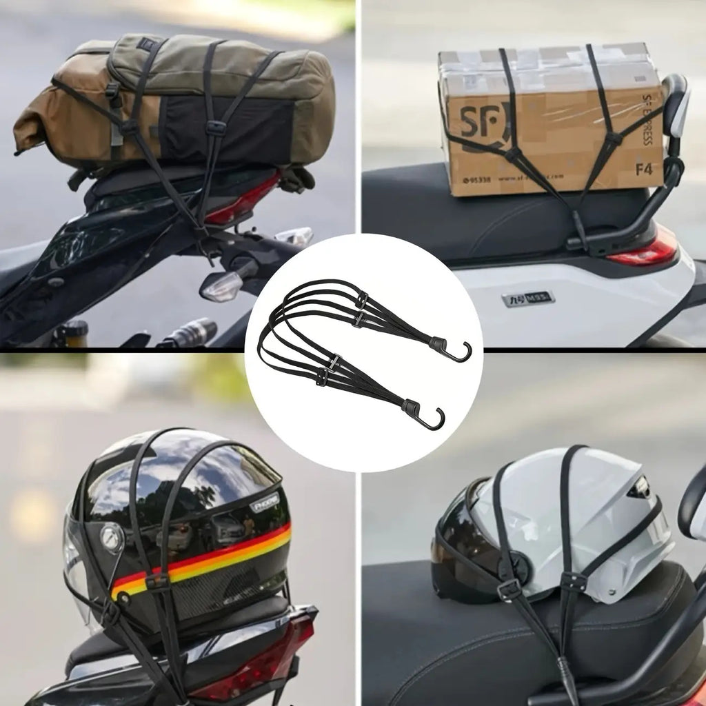 Bungee Cargo Net with Hooks – Elastic Motorcycle & Bike Helmet Net – Black Mesh Luggage Organizer for Secure Storage