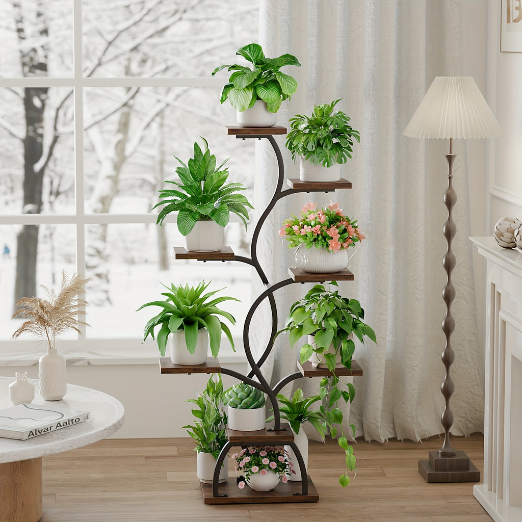 8-Tier Corner Plant Stand with Grow Light, 49 Inch Tall Single-Piece Indoor Metal Shelf, Multi-Functional Compact Display Rack for Plants Decorations Photo Frames