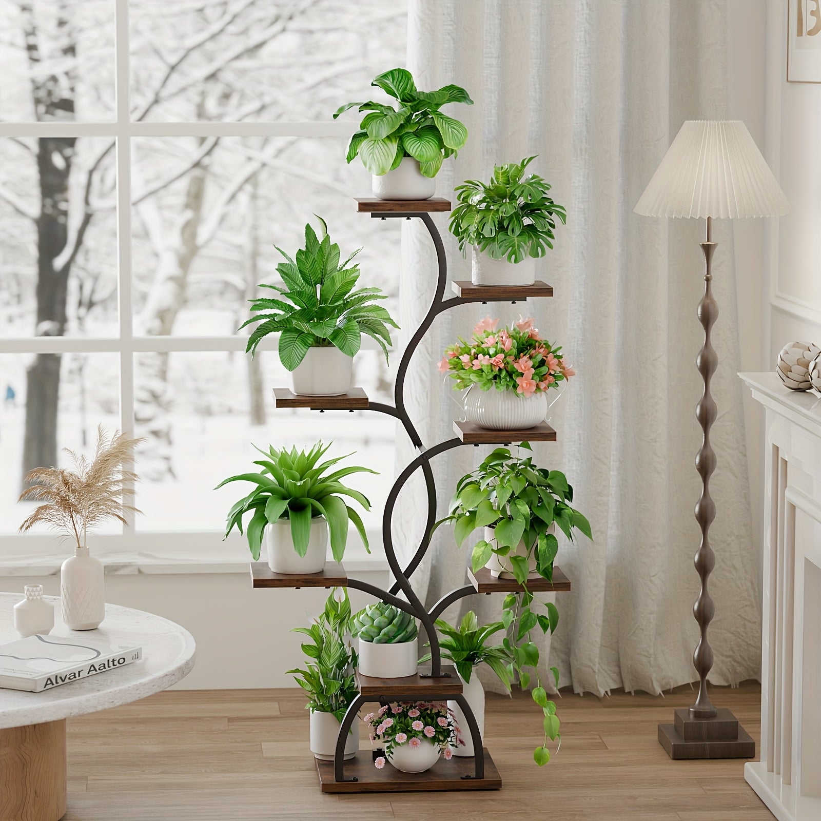 8-Tier Corner Plant Stand with Grow Light, 49 Inch Tall Single-Piece Indoor Metal Shelf, Multi-Functional Compact Display Rack for Plants Decorations Photo Frames