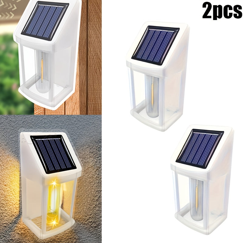 2-Piece (White) LED Solar Wall Light, Sensor Tungsten Filament Outdoor Courtyard Wall Lighting Lamp, Waterproof Decorative Balcony Light, Suitable for Patio, Porch, Deck and Outdoor Use | Durable Outdoor Lighting, Outdoor Solar Light