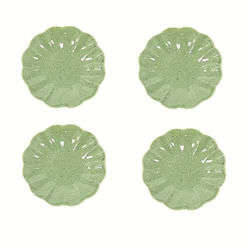 Set of 4, Ceramic Orchid-Shaped Design 6-Inch Plates in White / Pink / Off-White / Light Blue, Perfect for Soy Sauce, Vinegar, Hot Pot Dip, etc. – Exquisite Small Seasoning Dish, Heat-Resistant