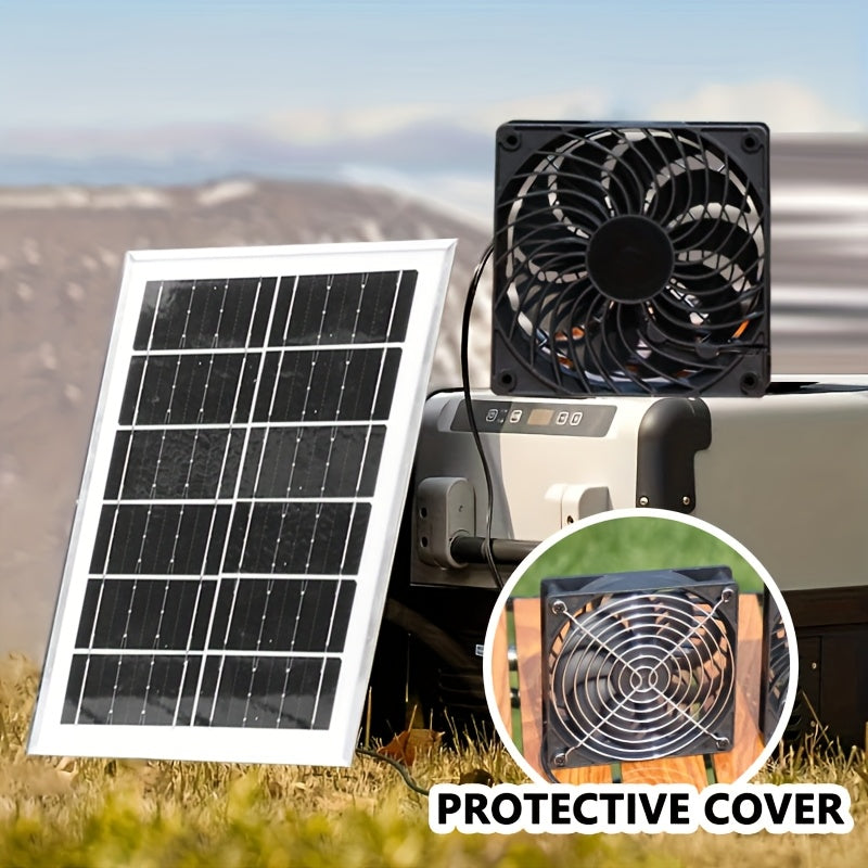 WEIHAOXI 35W Solar Fan with Solar Panel, Camping Fan for Outdoor Use, Portable Battery-Powered Power Bank, Ideal for Greenhouses, Pet Houses, Picnics, Barbecues, Fishing, and Travel.