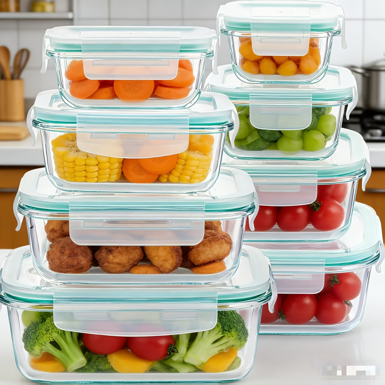 4/8 Pack Glass Food Storage Containers, Meal Prep Use, Airtight Bento Boxes with Leak-Proof Locking Lids, Microwave, Lunch Box, Oven, Refrigerator and Dishwasher Safe