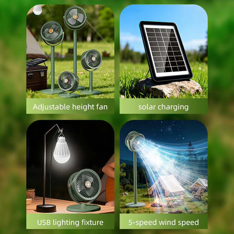 5-Speed Solar Powered Standing Fan, 4 Adjustable Heights Portable Outdoor Fan for Camping & Barbecue, Type-C Fast Charging, 4000mAh Long Lasting Battery, Brushless Motor Built-in Rechargeable Lithium Battery