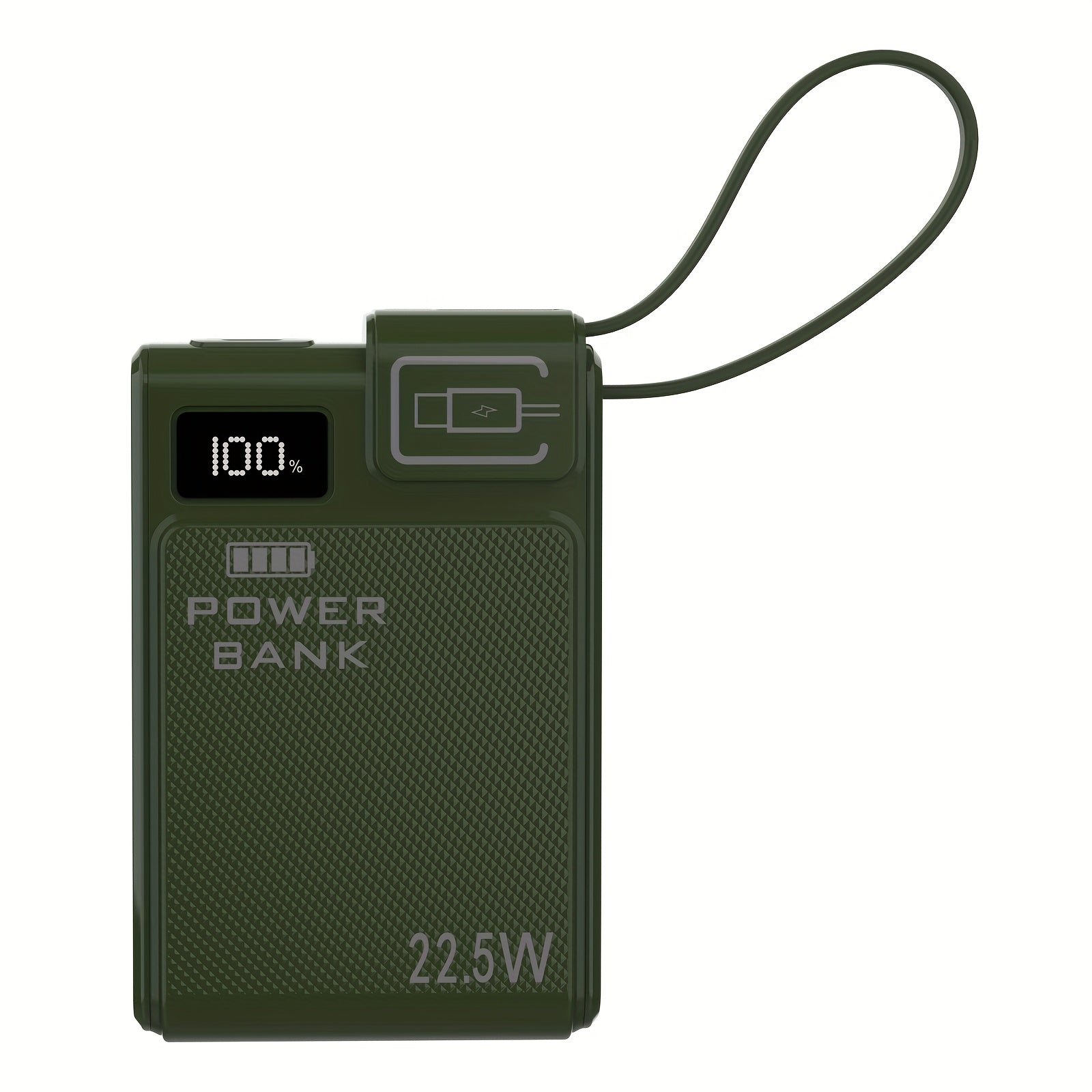 TQQDCI行動式充電寶10000mAh大容量手機充電器，支援PD-C22.5W雙向快充，內建Type-C快充線，適用於iPhone系列及三星系列手機，返校季必備，節日好禮，復活節贈禮