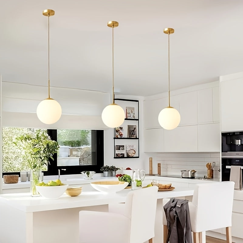 1-light | modern globe pendant light | mid-century pendant light | large 7.87-inch white globe glass shade, brushed brass finish pendant light, suitable for kitchen island (gold) - Christmas lighting fixture, Christmas decoration