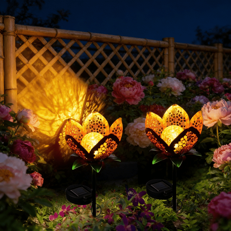 1 Solar Outdoor Tulip Garden Light | Ip65 Tulip Flower Metal Statue Solar Light, Garden Art Path and Lawn Fairy Light | Suitable for Garden, Lawn, Patio, Camping, Tabletop, Farm, Pond, Landscape, Balcony, Path