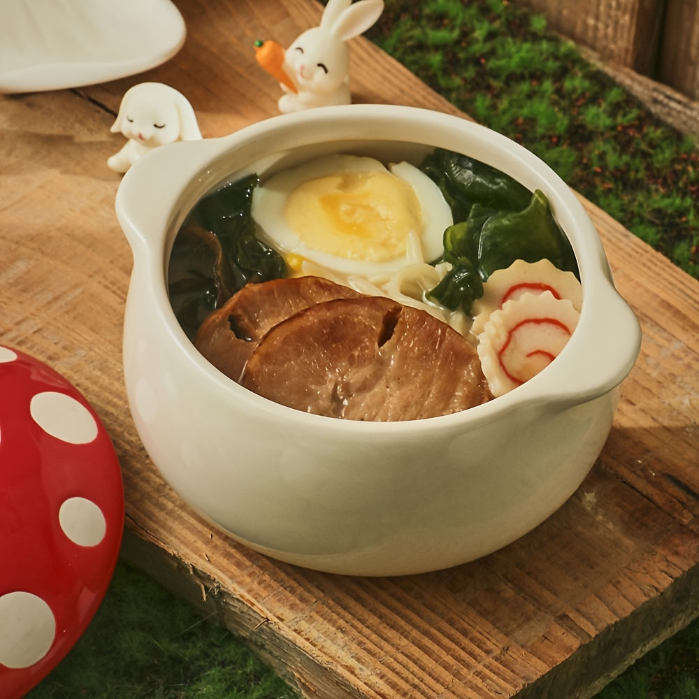 1 pc, Red Mushroom Bowl with Handle, Ceramic Soup Bowl with Lid, Porcelain Soup Pot for French Onion Soup, Pot Pie, Cereal, Chilled Storage, Pasta, Beef Stew, Microwave & Oven Safe