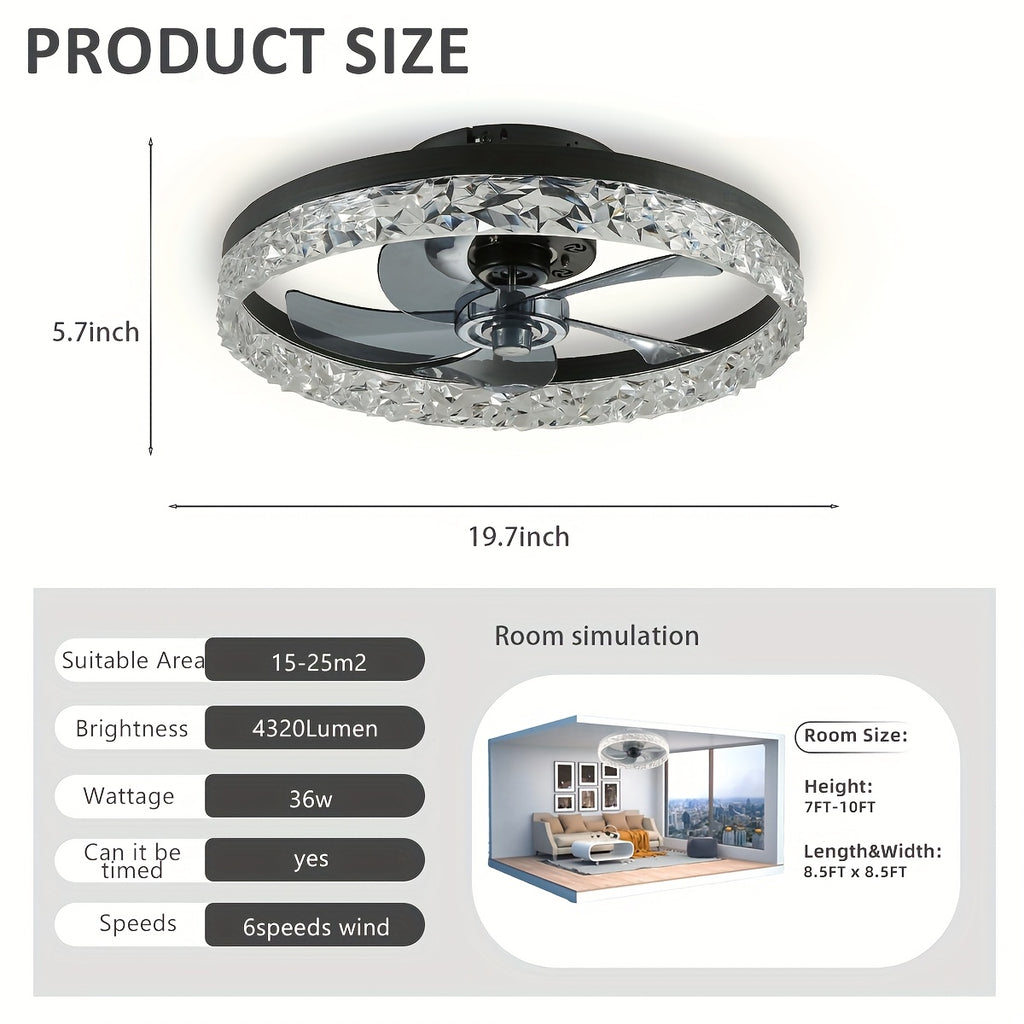 20 Inch Low Profile Flush Mount Ceiling Fan with Light and Remote Control, 6 Speed Levels, 3 Color Temperatures 3000K-6500K, Dimmable LED Ceiling Fan, Ideal for Bedroom, Kids Room and Living Room