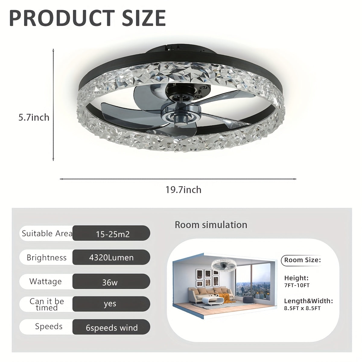 20 Inch Low Profile Flush Mount Ceiling Fan with Light and Remote Control, 6 Speed Levels, 3 Color Temperatures 3000K-6500K, Dimmable LED Ceiling Fan, Ideal for Bedroom, Kids Room and Living Room