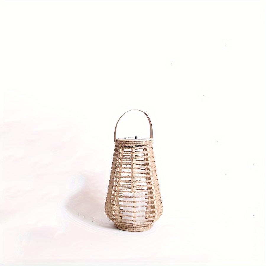 One-Piece Handwoven Jute Rope Solar Ambient Light Outdoor LED Decorative Lantern No Installation No Wiring Portable Handheld Lamp Suitable for Garden Courtyard Decoration