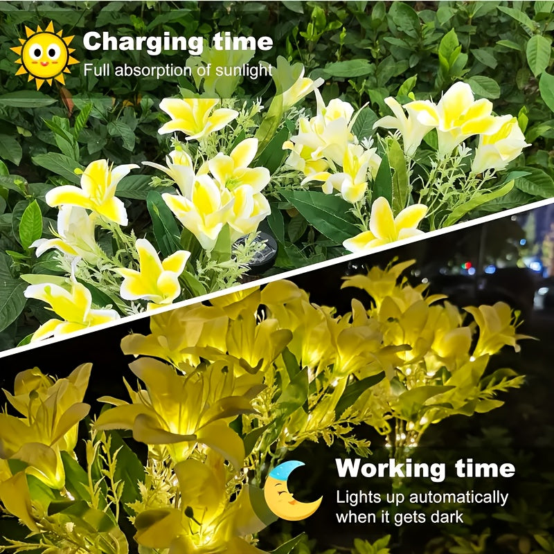 4PCS Solar 7-Head Lily Light LED Warm Light Outdoor Artificial Flower Decoration Garden Courtyard Path Lawn Ground Insert Light Solar Garden Light Birthday Party Valentine's Day Gift
