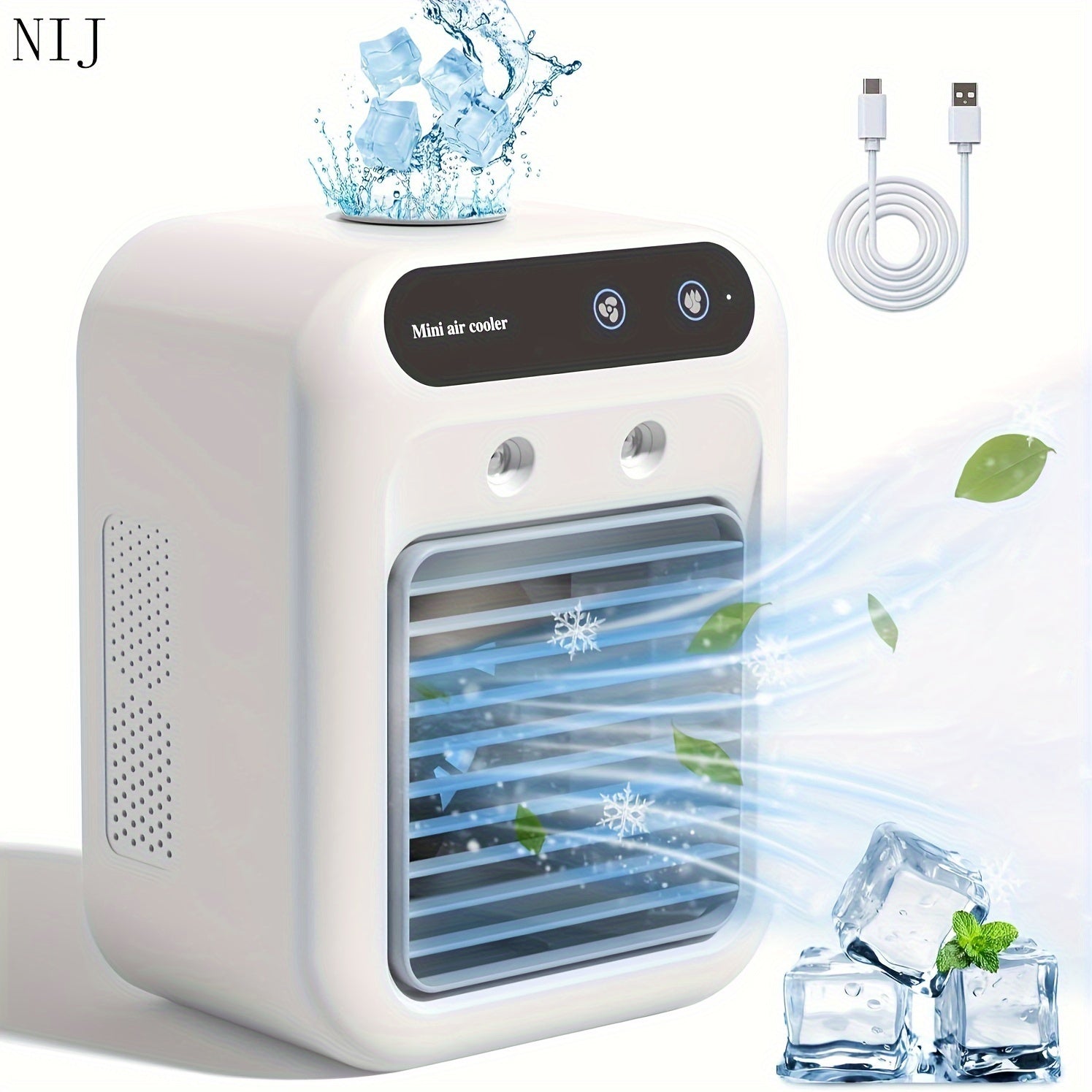 NIJ USB Desk Fan & Air Cooler, Portable Personal Cooling Fan USB Powered, Lightweight Desktop Cooler for Home Office Dorm Travel, Quiet Mini Desk Fan Built-in Lithium Battery Filter-Free, Energy Saving Cooling Device