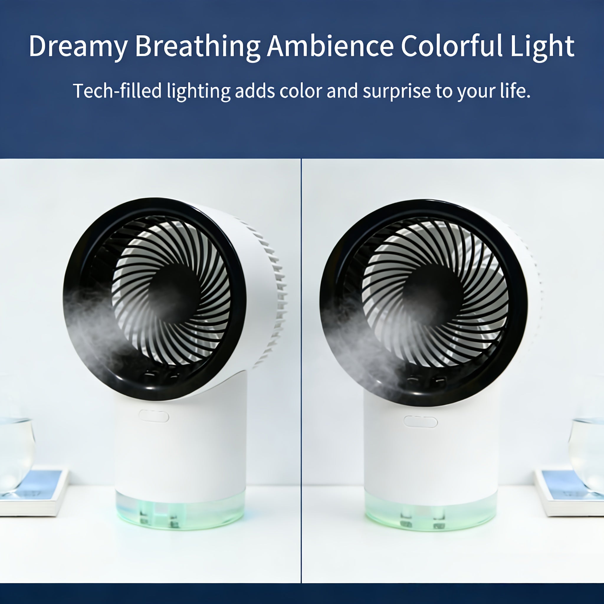 Fast Cooling Portable Water-Cooled Air Conditioner, Desktop Atomizing Humidifier & Refrigeration Fan, Rechargeable High-Speed Quiet Operation, 3-Speed Adjustable Wind, Perfect for Office Dorm Bedroom Outdoor Travel