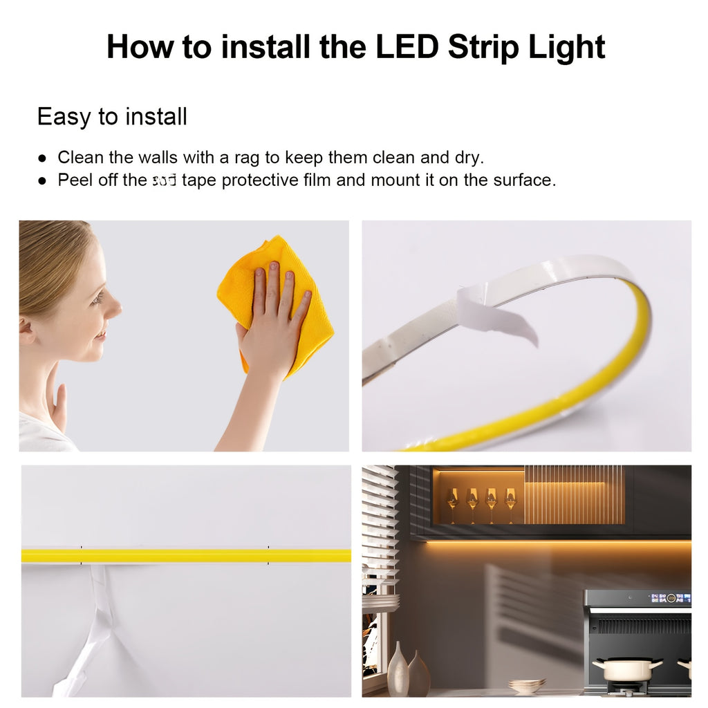 12V COB LED燈條，高密度軟矽膠燈帶，320 LED/公尺，8mm PCB線性燈，提供3000K、4000K和6000K