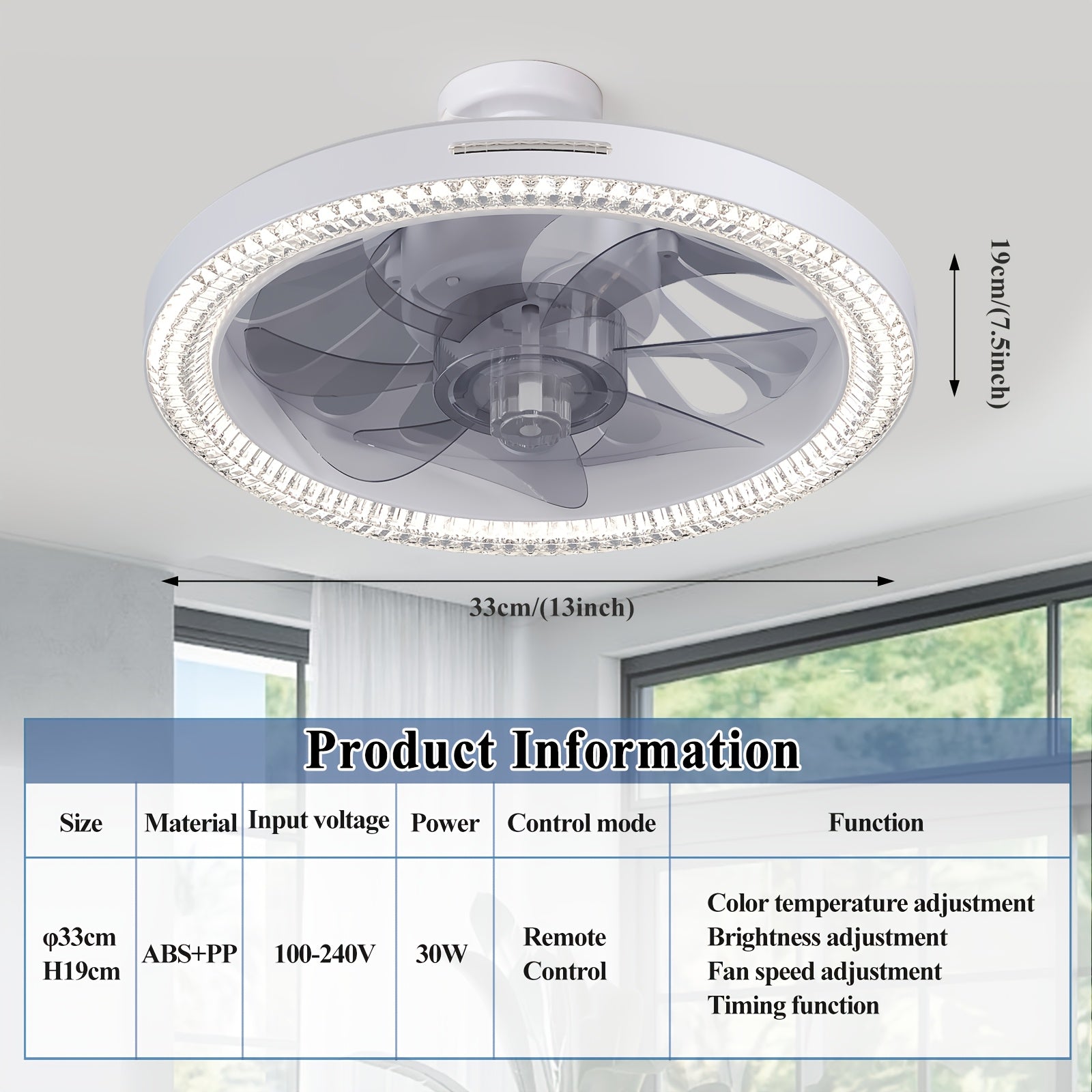 13" Smart Modern Ceiling Fan with Light and Remote, E26/E27 Base Easy Install Socket Fan Light, 3-Speed Adjustable, 3000-6500K Dimmable LED, for Bedroom, Kitchen, Living Room, Storage Room